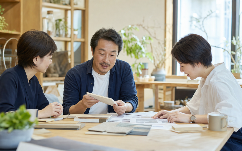 札幌の事業者とWeb制作担当者が明るい室内で一緒に打ち合わせる様子
