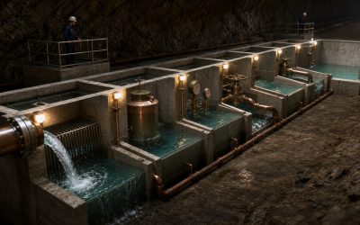 問い合わせまでの流れを七つの水槽と配管へ見立て、各段階の流量、圧力、分岐、詰まりを確認して最終受け皿が空になる原因を調べる地下設備