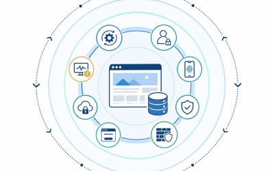 中小企業のホームページを更新・認証・WAF・バックアップ・監視で多層防御する図